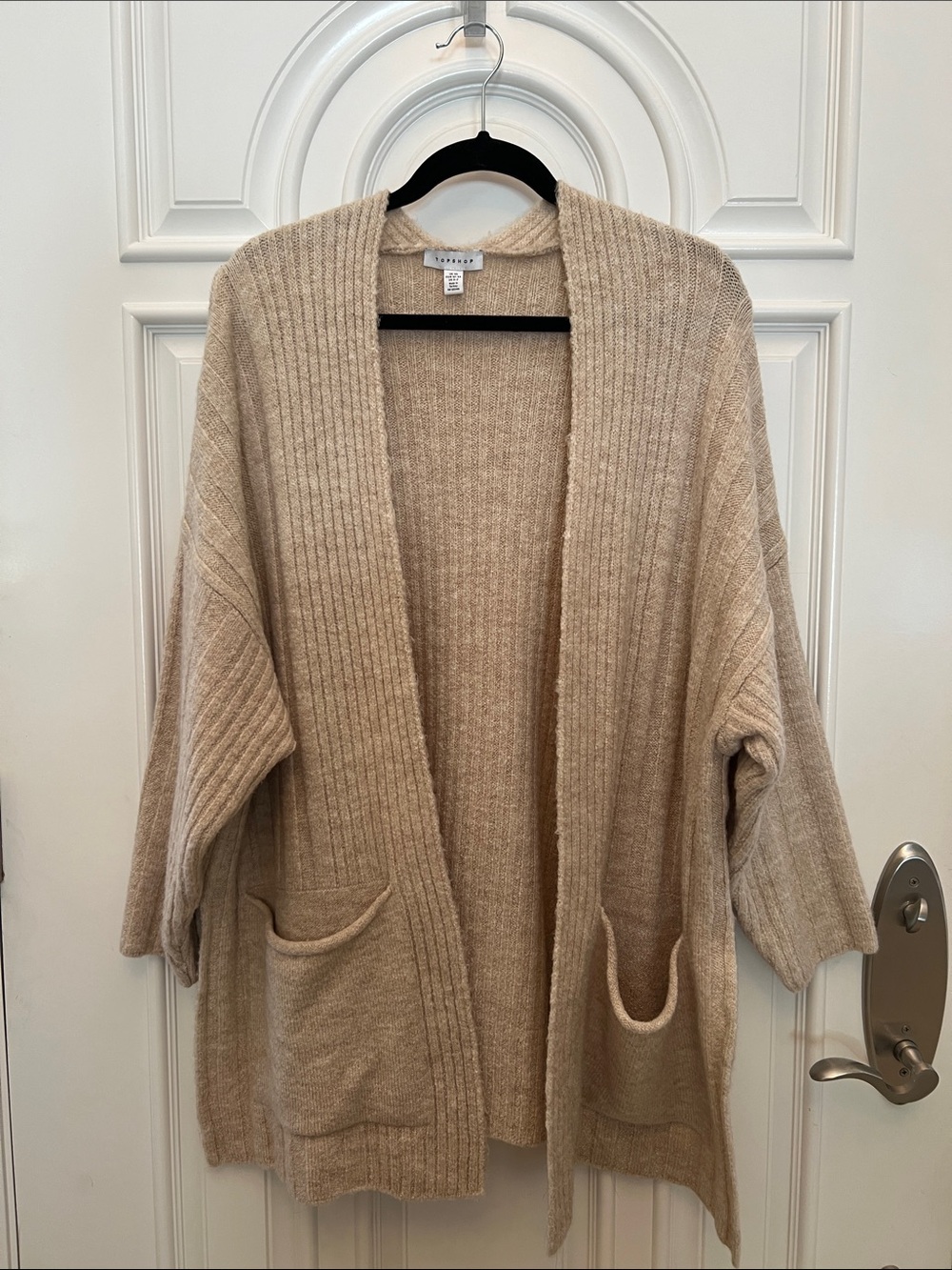 Cozy Open-Front Ribbed Cardigan Sweater - Beige